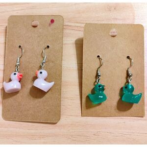 (2) New Rubber Duckie Earrings Clear Blue & Lt Lavender Lucky Duck Jeep Cruises